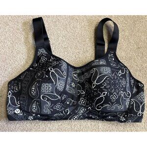 LIVI Women Max Support Bra 44DD Black White Swirl Pattern Underwire Wide Strap